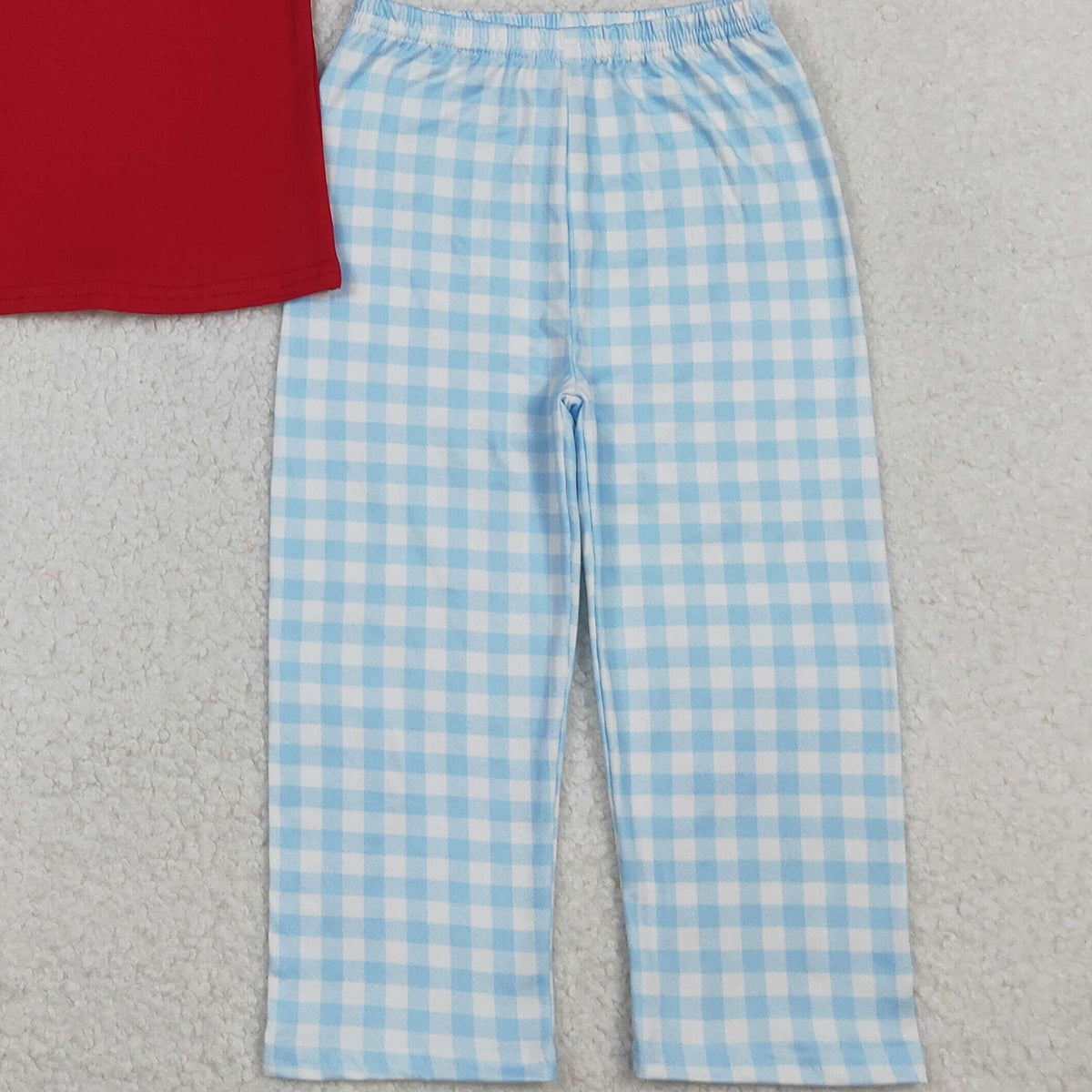 10.22 RTS NO MOQ (In stock)BSPO0588 Embroidery I Love Mom Baby Boys Shirts Checked Pants Clothes Sets