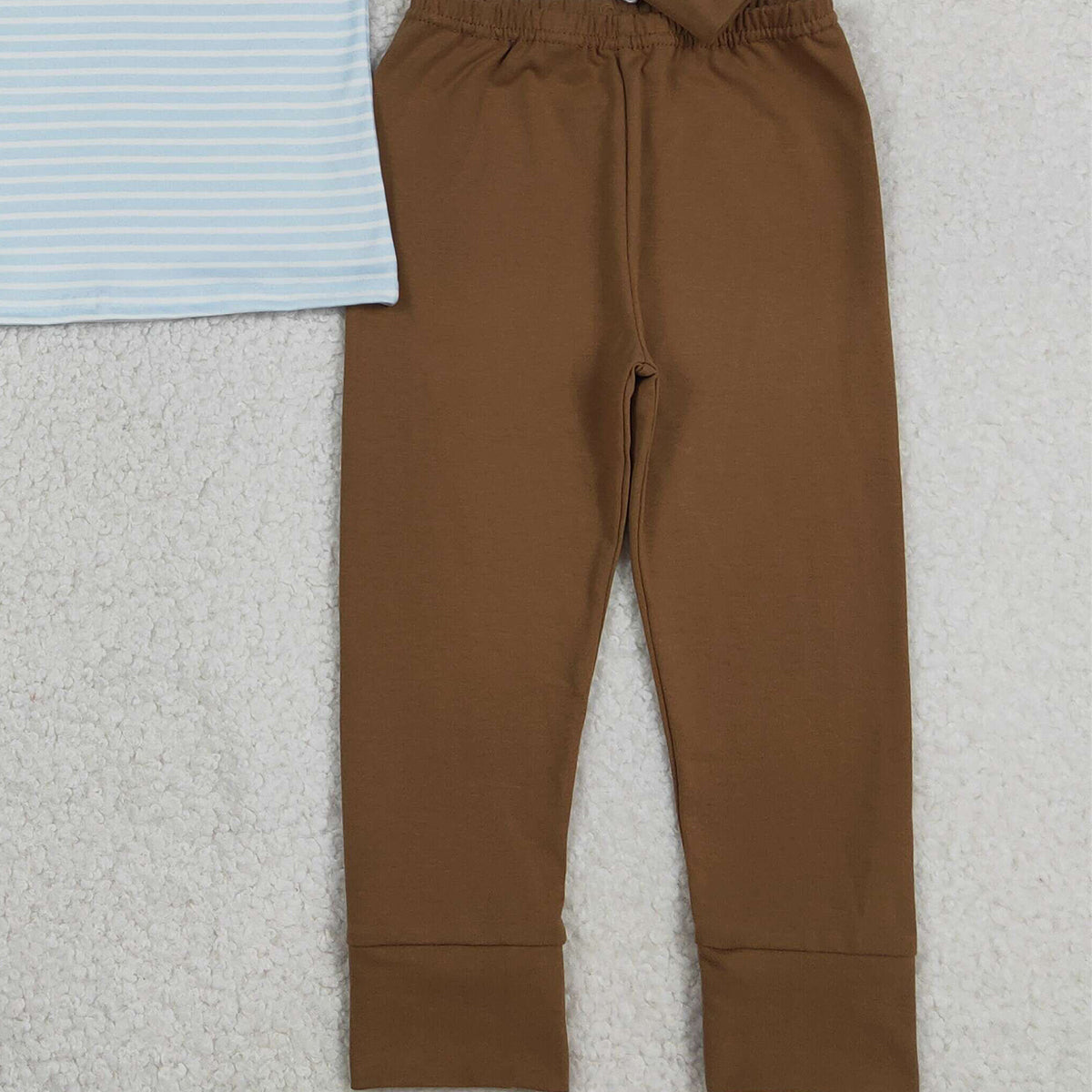 12.16 RTS NO MOQ (In stock)BLP1283 Embroidery Dogs Baby Boys Blue Stripe Top Legging Pants Clothes Sets