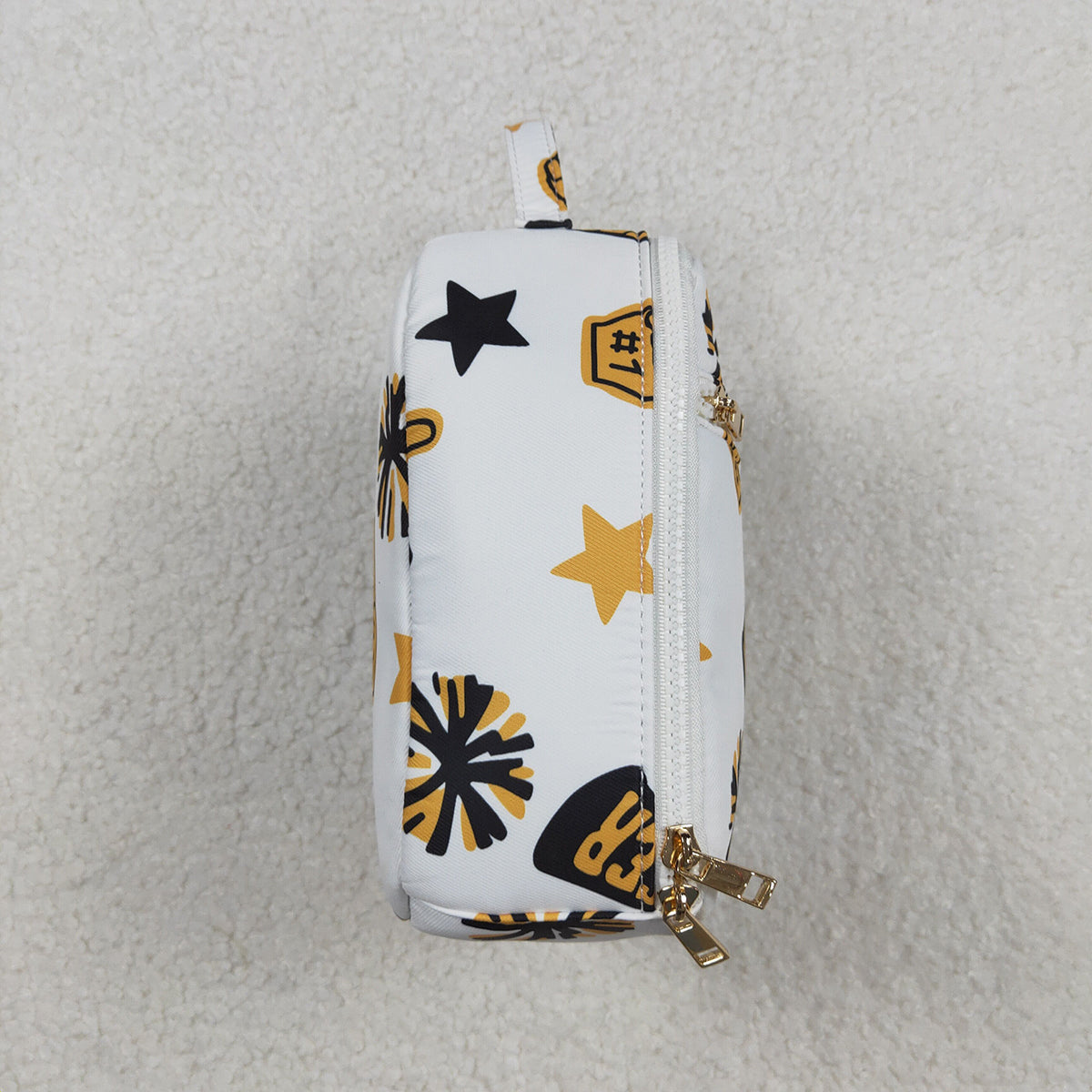 10.21 RTS NO MOQ (In stock)BA0362 Baby Bags Baby Kids Team Black Gold Cheer Fireworks Zipper School Lunch Boxes