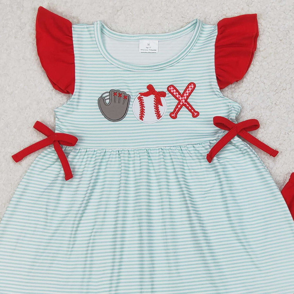 5.20 GSSO2317 RTS NO MOQ Baby Girls Summer Outfits Embroidery Baby Girls Baseball Flutter Sleeve Tunic Ruffle Shorts Clothes Sets