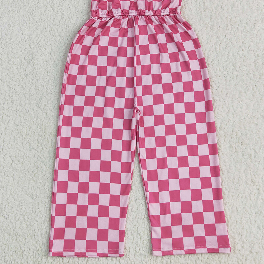 8.27 SR3050RTS NO MOQ Baby Girls Summer Jumpsuits baby girls clothes pink plaid flying sleeve jumpsuit