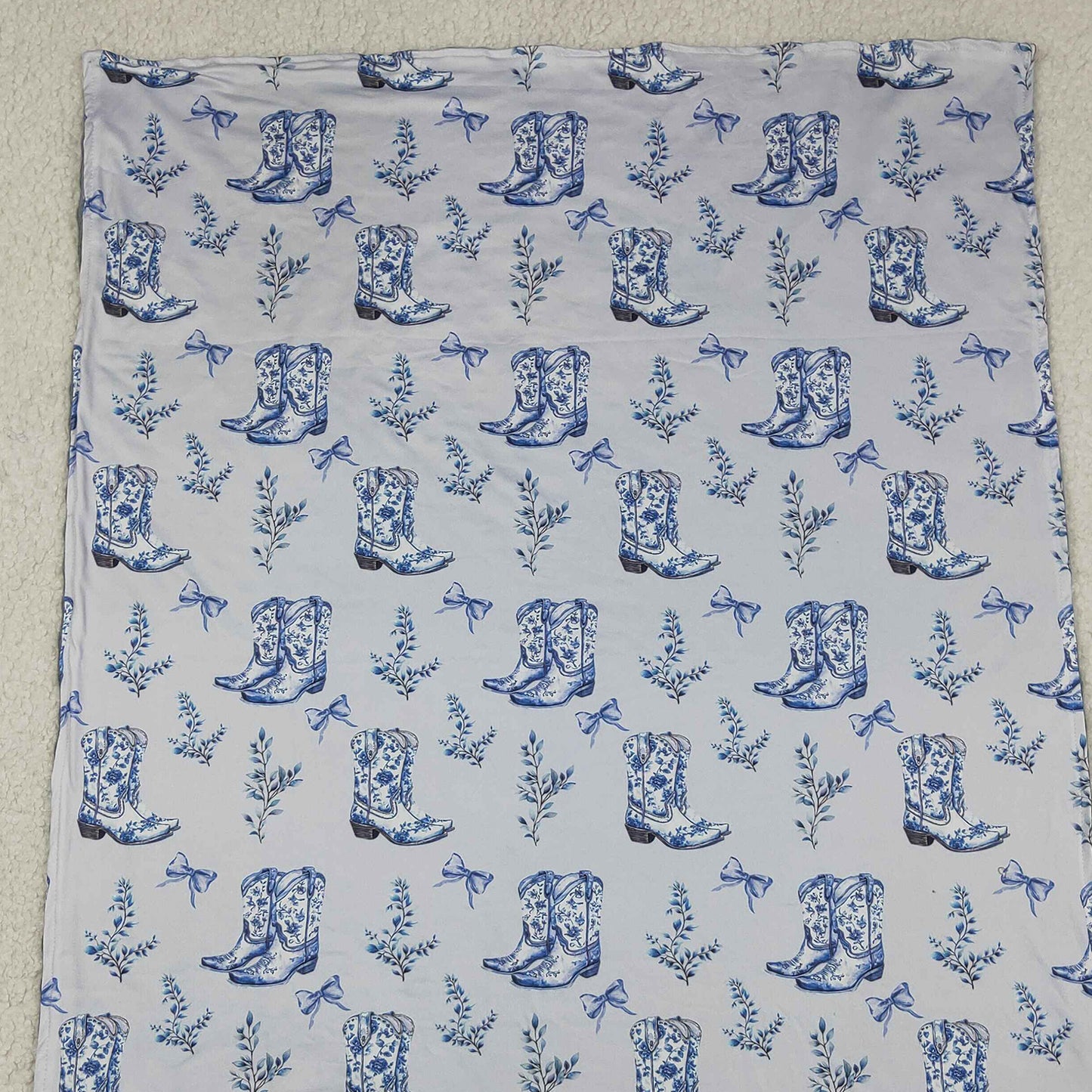 BL0229 RTS NO MOQ (In stock)Baby Kids Blue Boots Bows Western Blankets