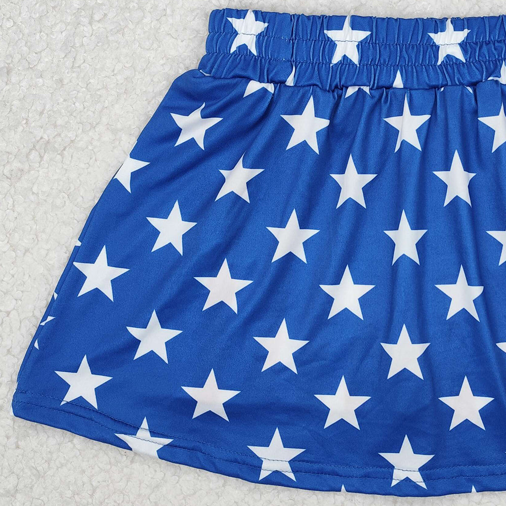 GLK0051Kids Girls Blue Stars Red Stripe 4th of July Skirt Casual Cotton Skirt for Children's Clothing