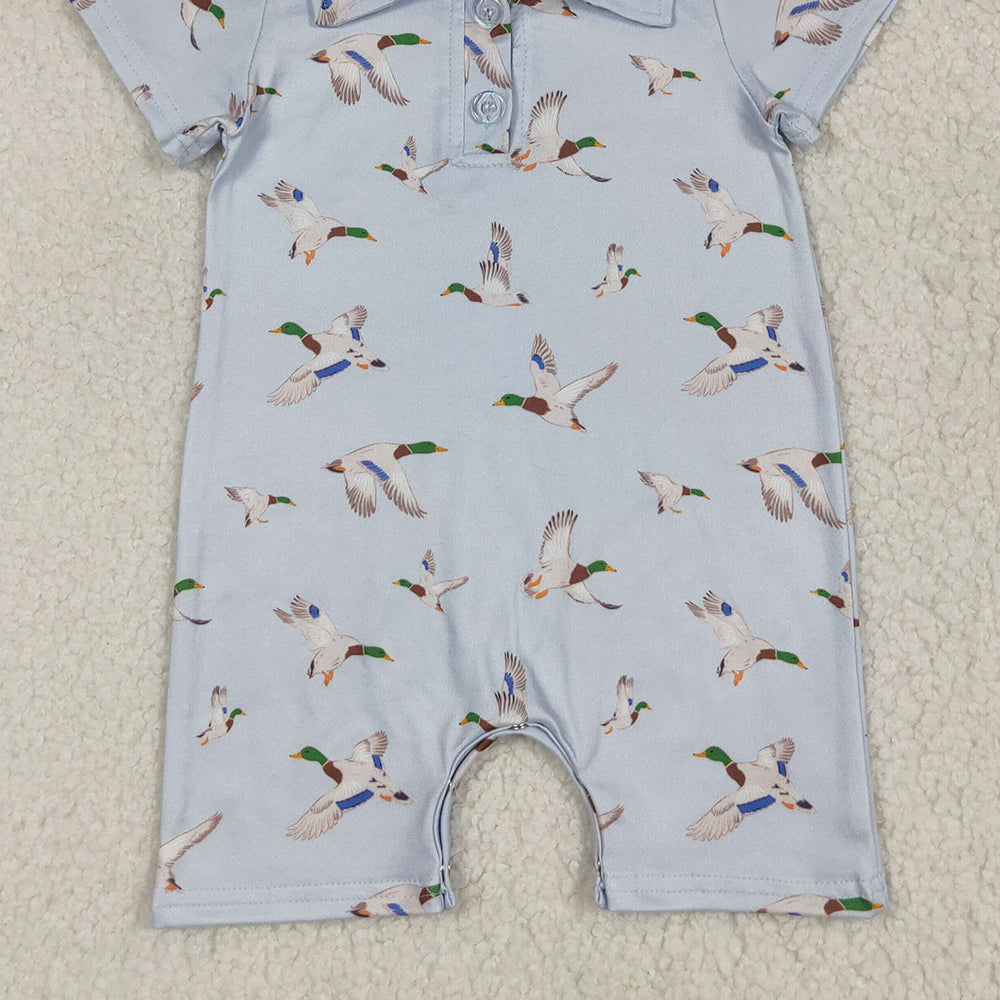 USA Shop (in stock) SR3032 RTS NO MOQ Baby Boys Summer Rompers Baby Boys Mallard Duck In Blue Short Sleeve Romper