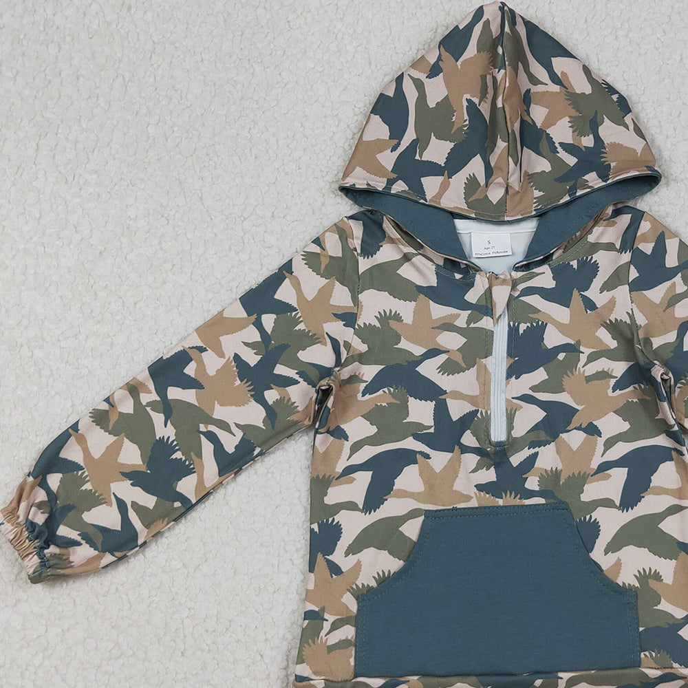RTS NO MOQ (In stock)BT1301 Baby Boys Long Sleeve Tops Blue Duck Camo Pocket Zipper Southern Hoodies Tops