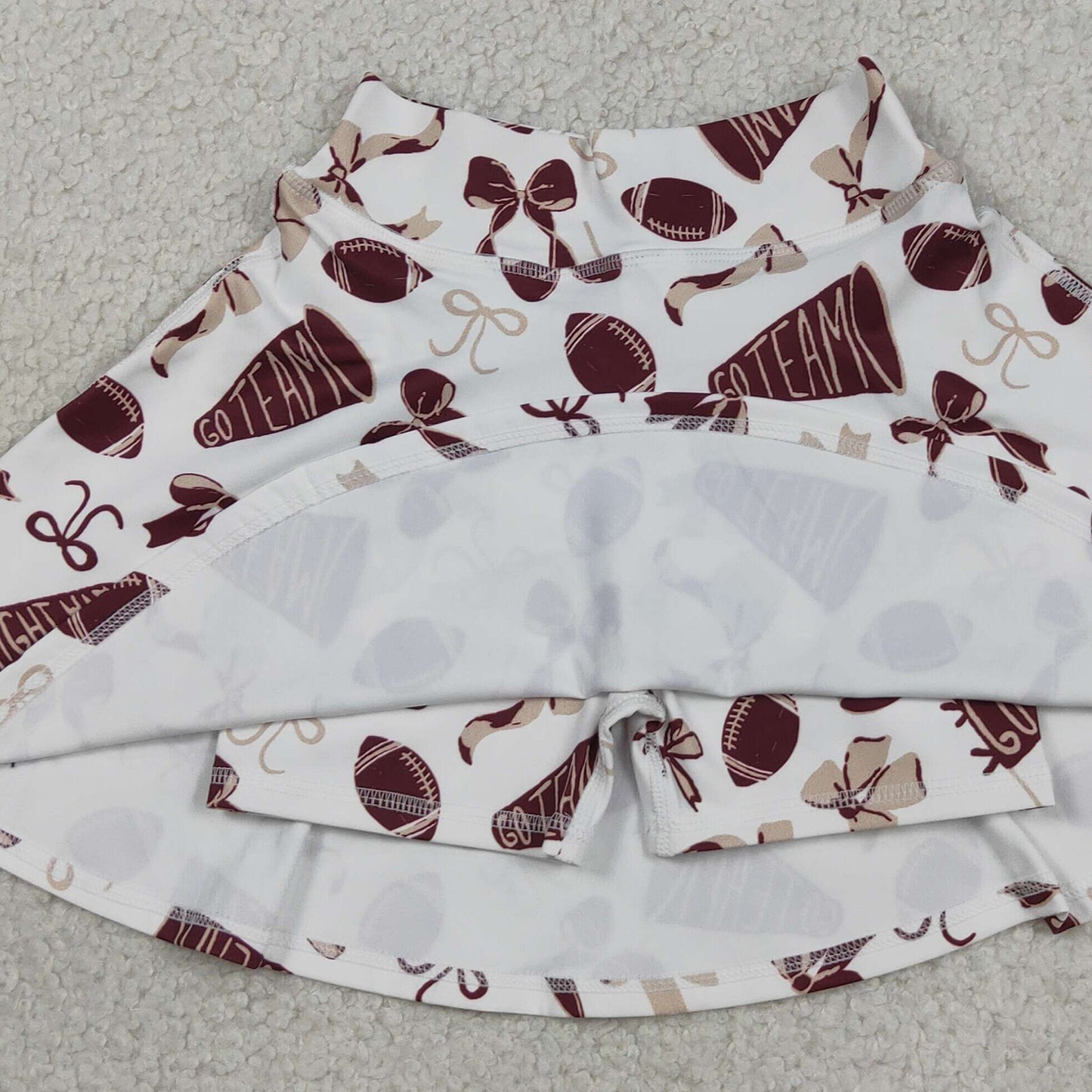 GLK0139 RTS NO MOQ (In stock)Maroon bow football go team kids girls activewear skirt