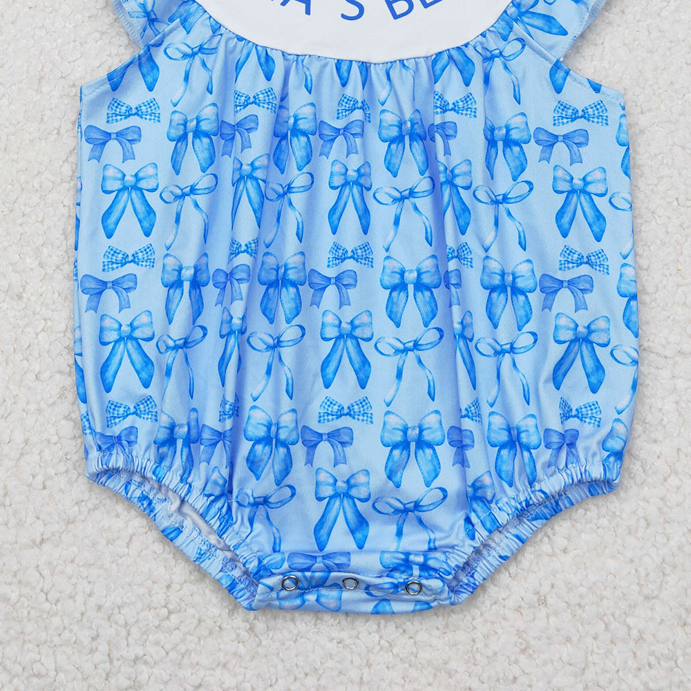 7.19 SR3039 RTS NO MOQ Baby Girls Summer Rompers baby girl clothes MAMA BESTIE blue sleeveless romper