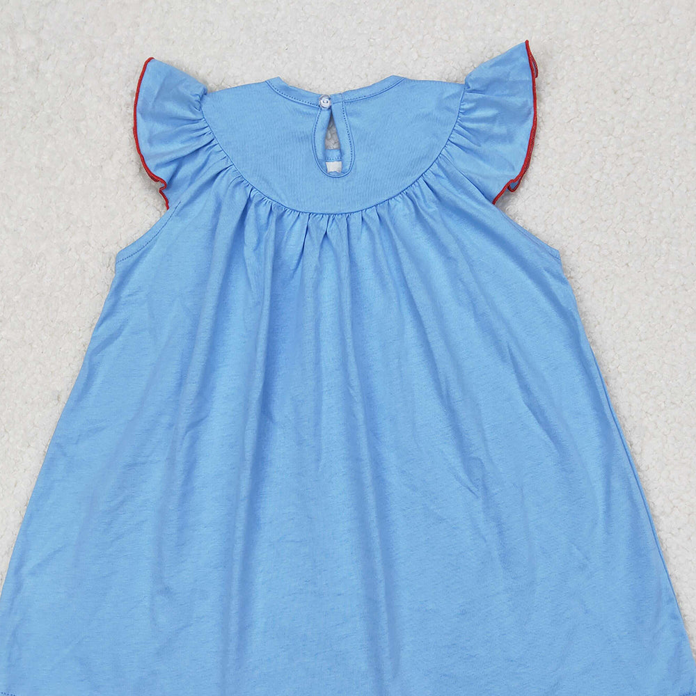4.30 GSD1818 RTS NO MOQ Light blue boat smocked girls 4th of july dresses