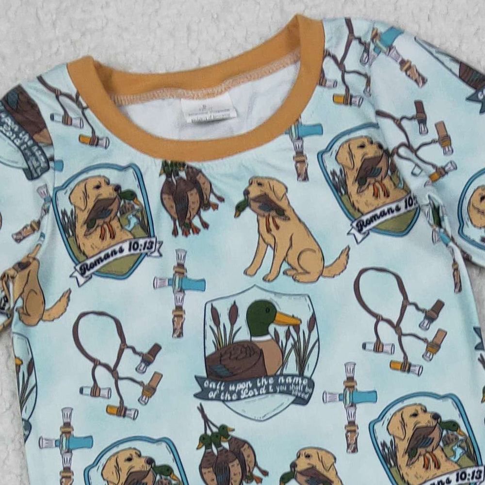 RTS NO MOQ (In stock)BLP1177 Baby Boys Winter Outfits Ducks Dogs Hunting Top Pants Southern Pajamas Sets