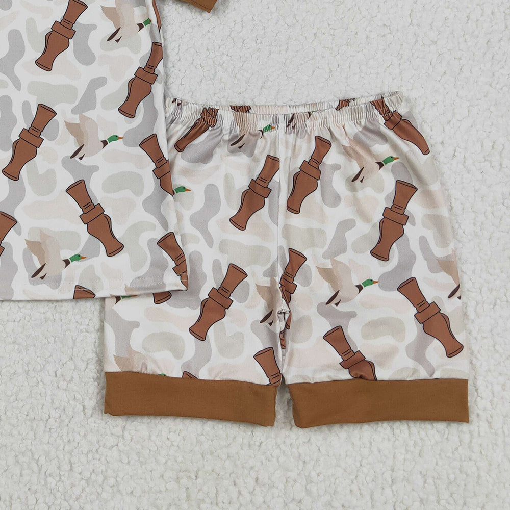 BSSO1324RTS NO MOQ Baby Boys Summer Pajamas Outfits Kids Boys Short Sleeve Pajamas Camouflage Duck Call Print Comfortable Sleepwear for Children