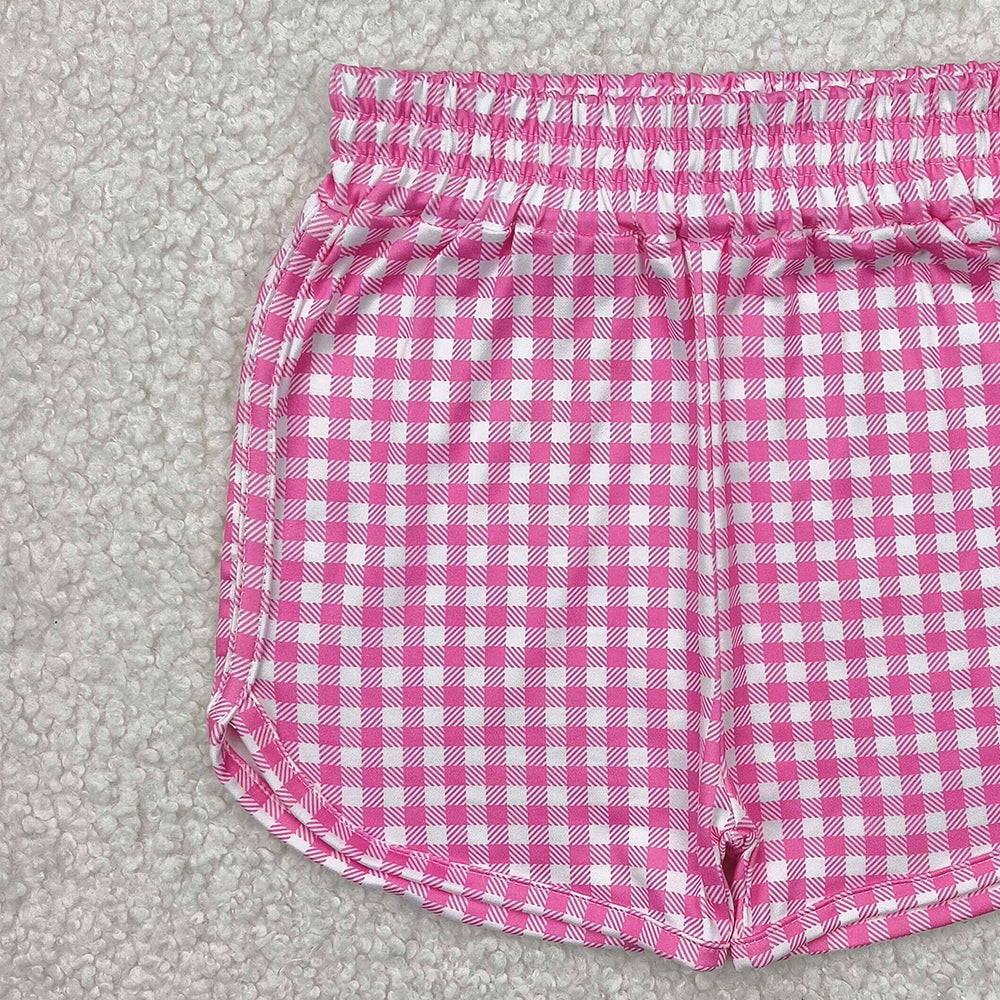6.10 SS0472 RTS NO MOQ Baby Girls Summer Shorts Pink plaid elastic waist kids girls summer shorts