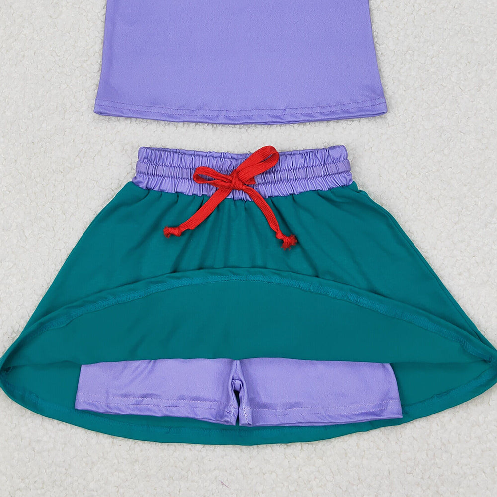 4.22 GSD2064 RTS NO MOQ Purple green sleeveless shell princess top skirt girls clothes