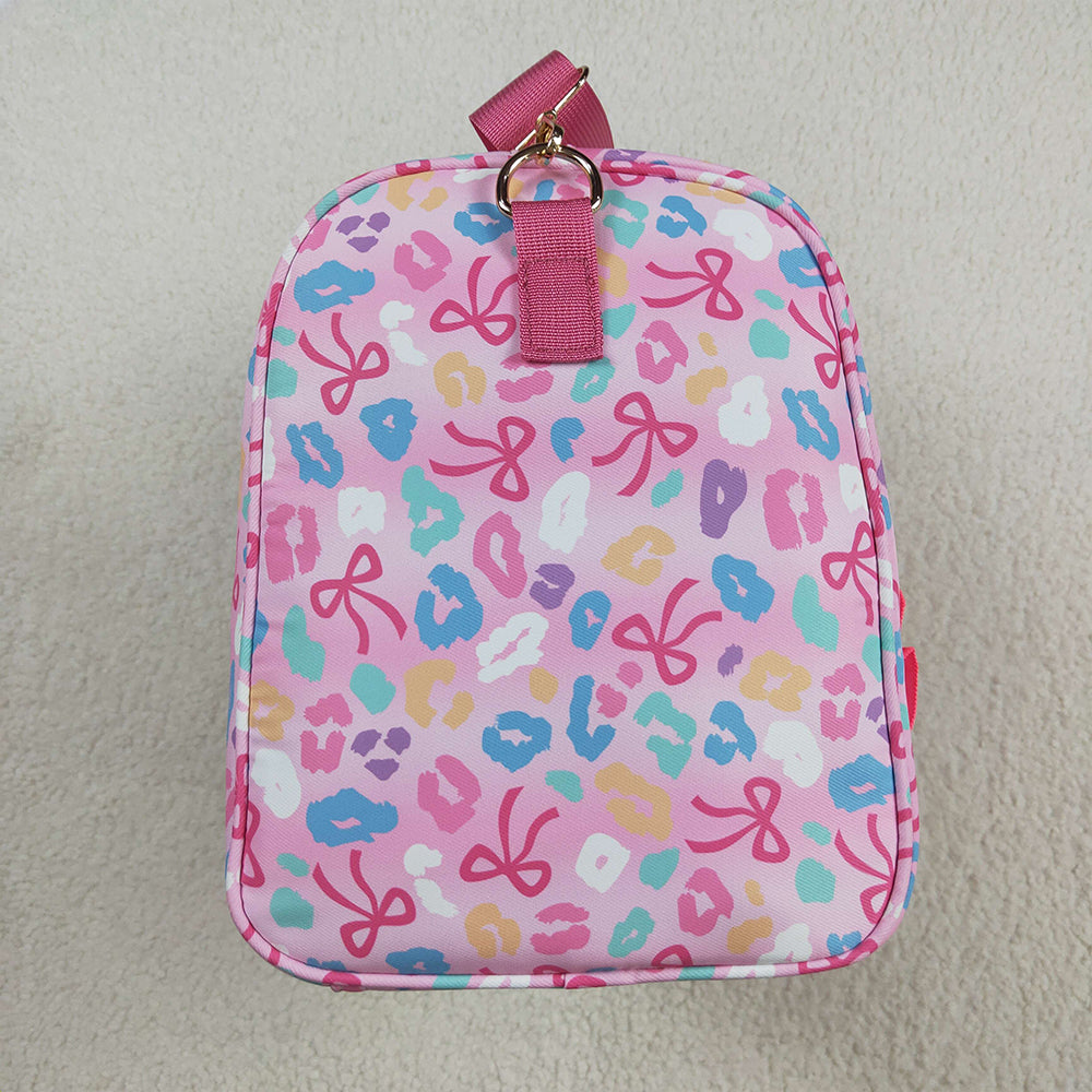 8.22 NO MOQ (In stock)BA0320 Baby Bags Pink Leopard Bows Gym Duffels Weekend Bags