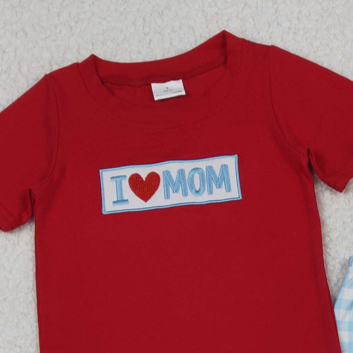 10.22 RTS NO MOQ (In stock)BSPO0588 Embroidery I Love Mom Baby Boys Shirts Checked Pants Clothes Sets