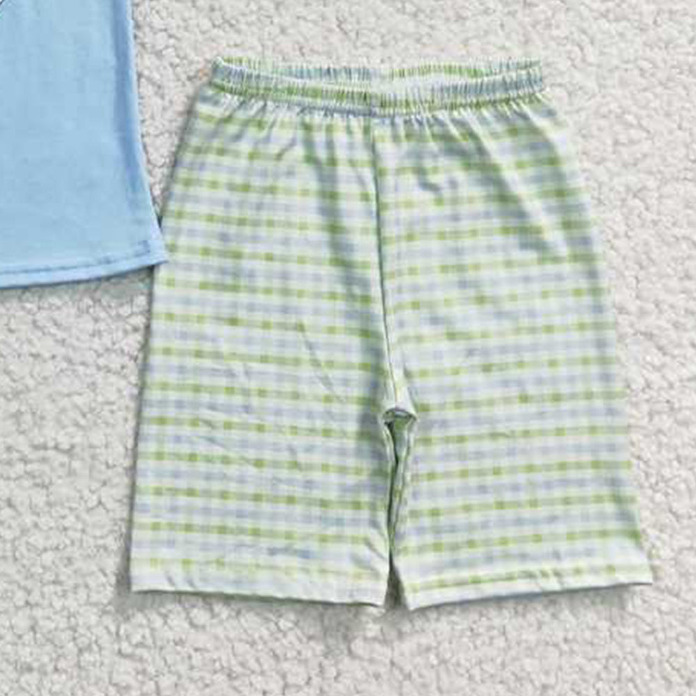 BSSO0130 RTS NO MOQ Rabbit embroidery cotton shirt plaid shorts boy easter outfits