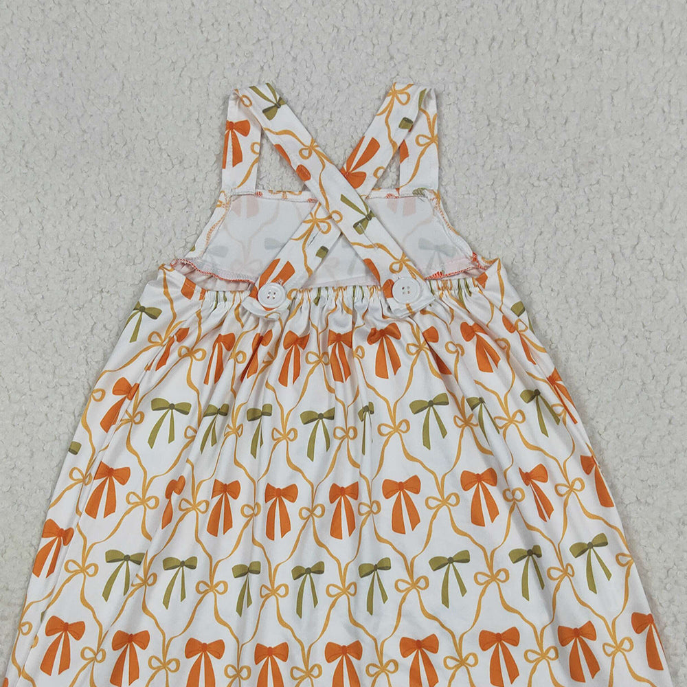 RTS NO MOQ (In stock)GSD2676 Baby Girls Summer Dress Baby Girls Straps Orange Bows Plaid Stripe Pockets Knee Length Dresses