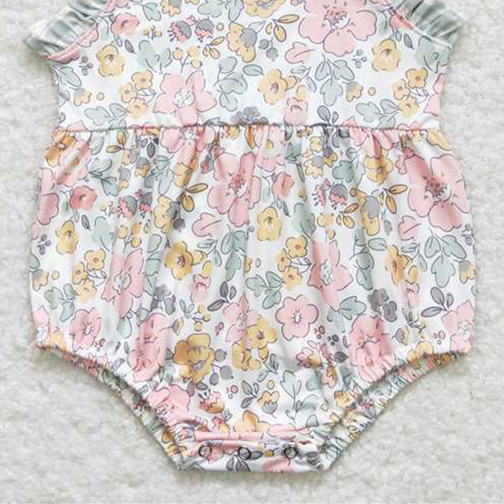 4.30 SR0921 RTS NO MOQ Plaid suspender floral baby girls summer romper