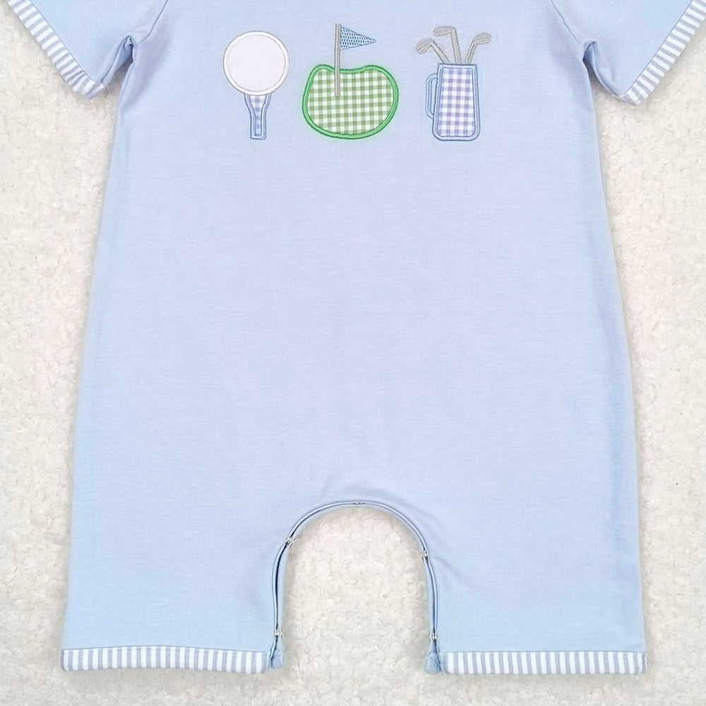 6.24 SR1216 RTS NO MOQ Light blue short sleeves golf baby boys romper