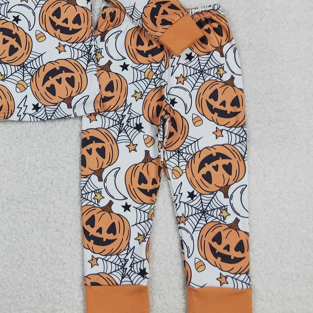 RTS NO MOQ (In stock)BLP1210 Baby Boys Winter Outfits Ghost And Pumpkins Halloween Pajamas Set Top And Pants Outfit