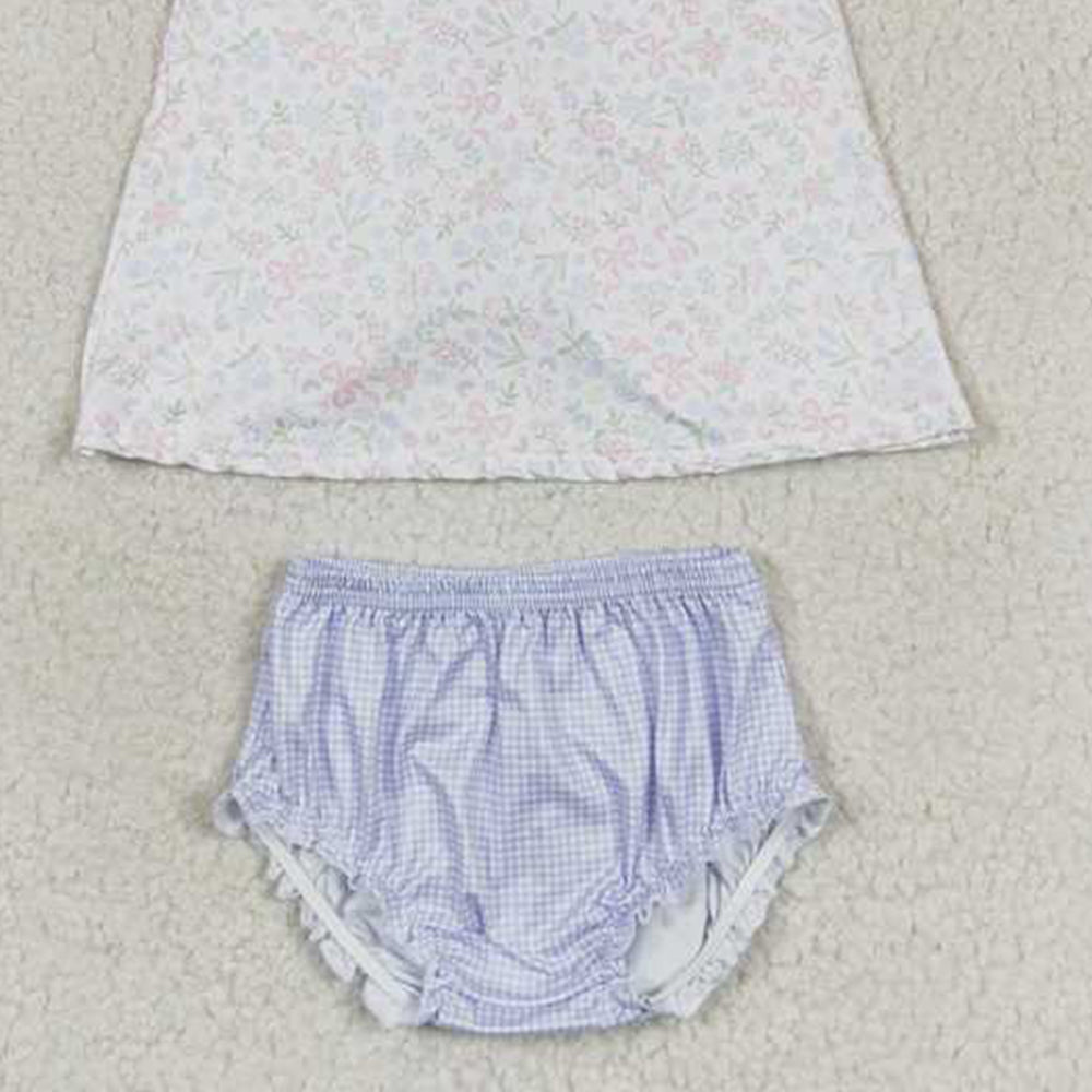 4.09 GBO0325 RTS NO MOQ Baby Girls Summer Outfits Baby Girls Flower Bow Bummie Set