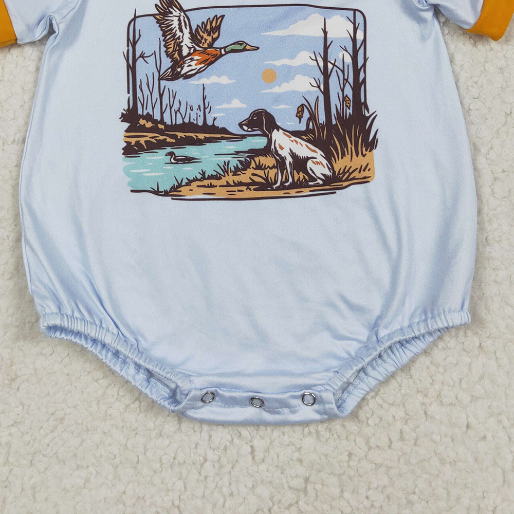 SR3093 8.19 RTS NO MOQ Baby Boys Summer Rompers Baby Boys Blue Short Sleeves Duck Dog Rompers