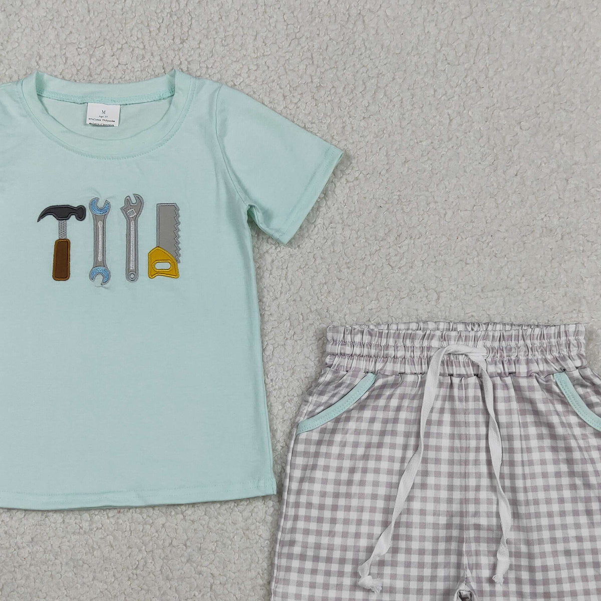 BSSO1666 RTS NO MOQ (In stock )Short sleeves tools embroidery kids boys summer outfits