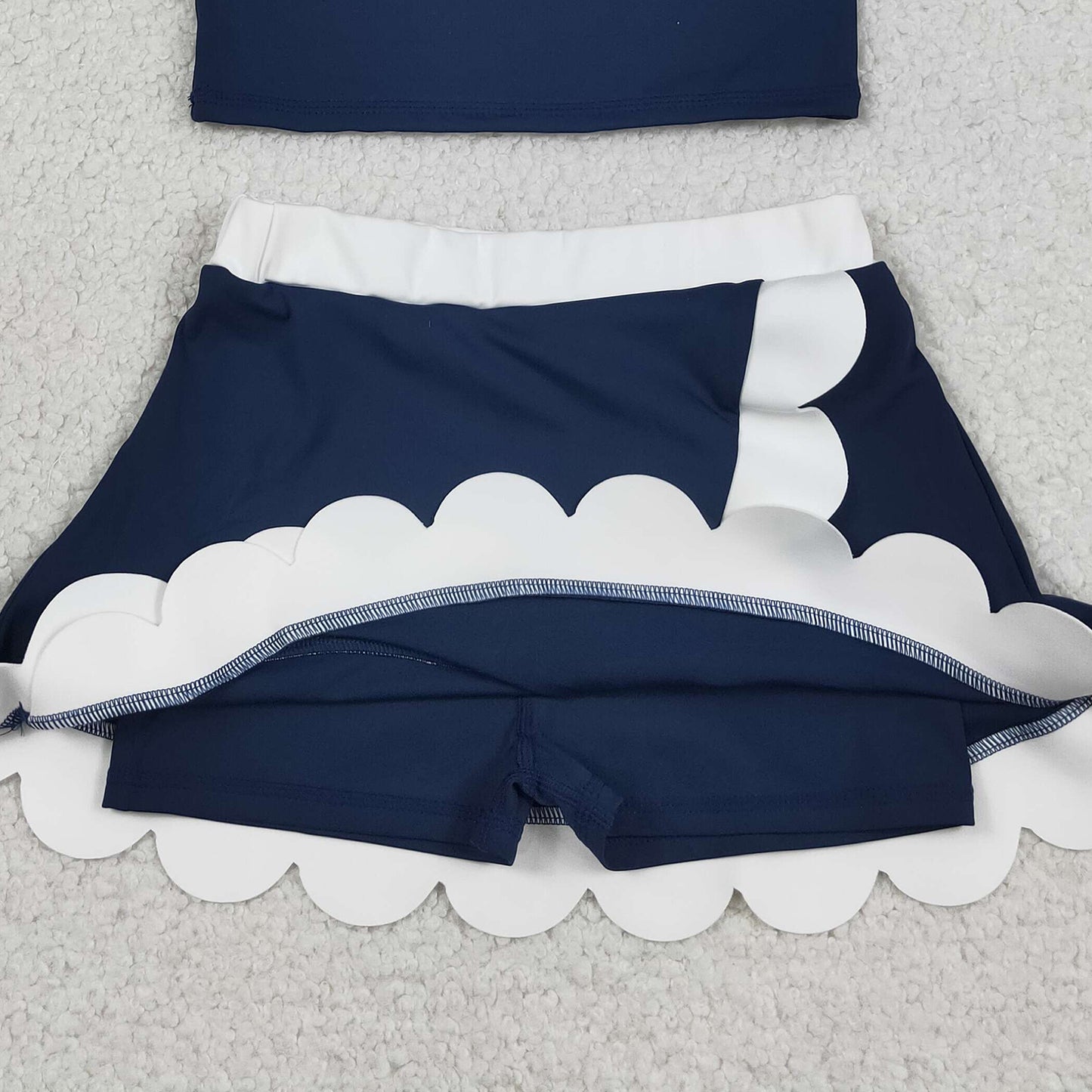 GSD4024 RTS NO MOQ (In stock )Sleeveless navy white scallop girls team active wear set