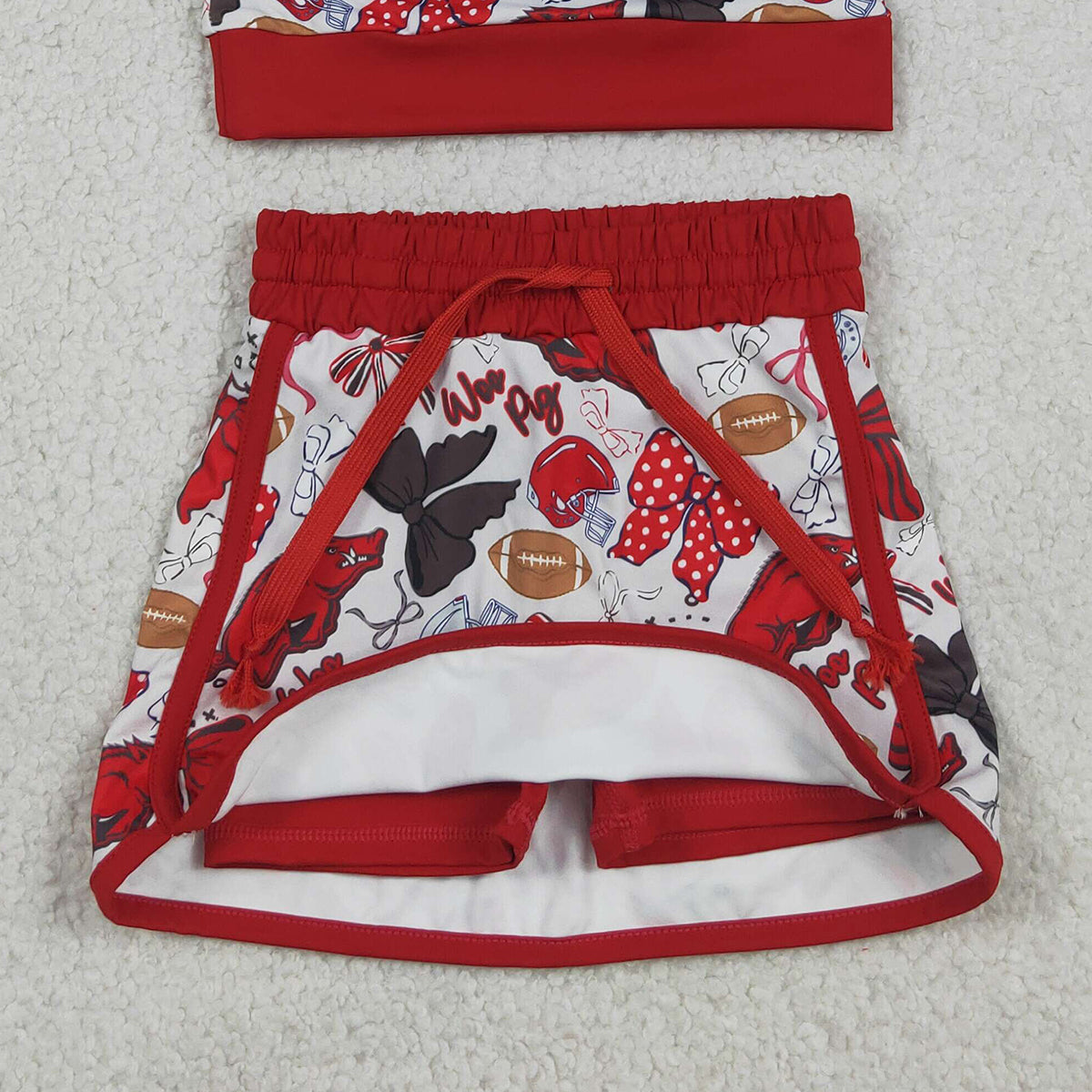 GSD3696 RTS NO MOQ (In stock )Short sleeves bow top skirt girls team active wear set