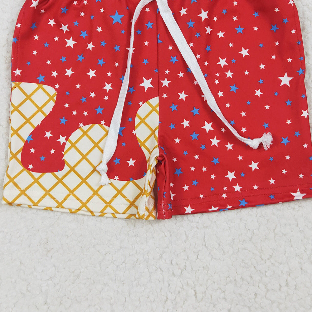 8.13 SS0612 RTS NO MOQ Baby Boys Summer Shorts Baby Boys Red Drip Stars Pockets Team Shorts Bottom