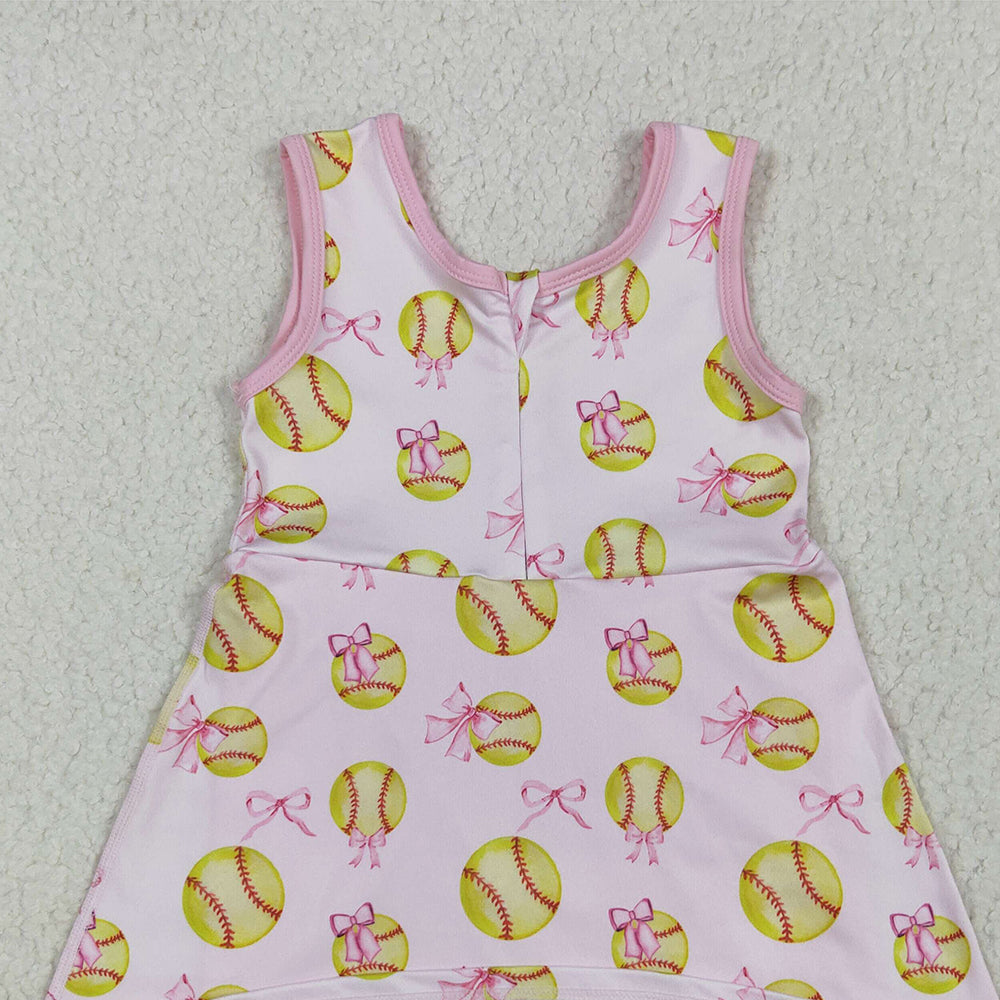 GSD2048RTS NO MOQ Baby Girls Summer Yoga Dress Kids Girls Sleeveless Softball Bow Active Wear Dress - Lightweight Comfortable Girls' Sportswear