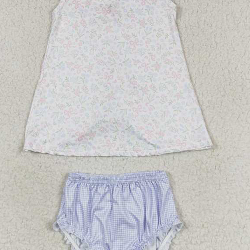 4.09 GBO0325 RTS NO MOQ Baby Girls Summer Outfits Baby Girls Flower Bow Bummie Set