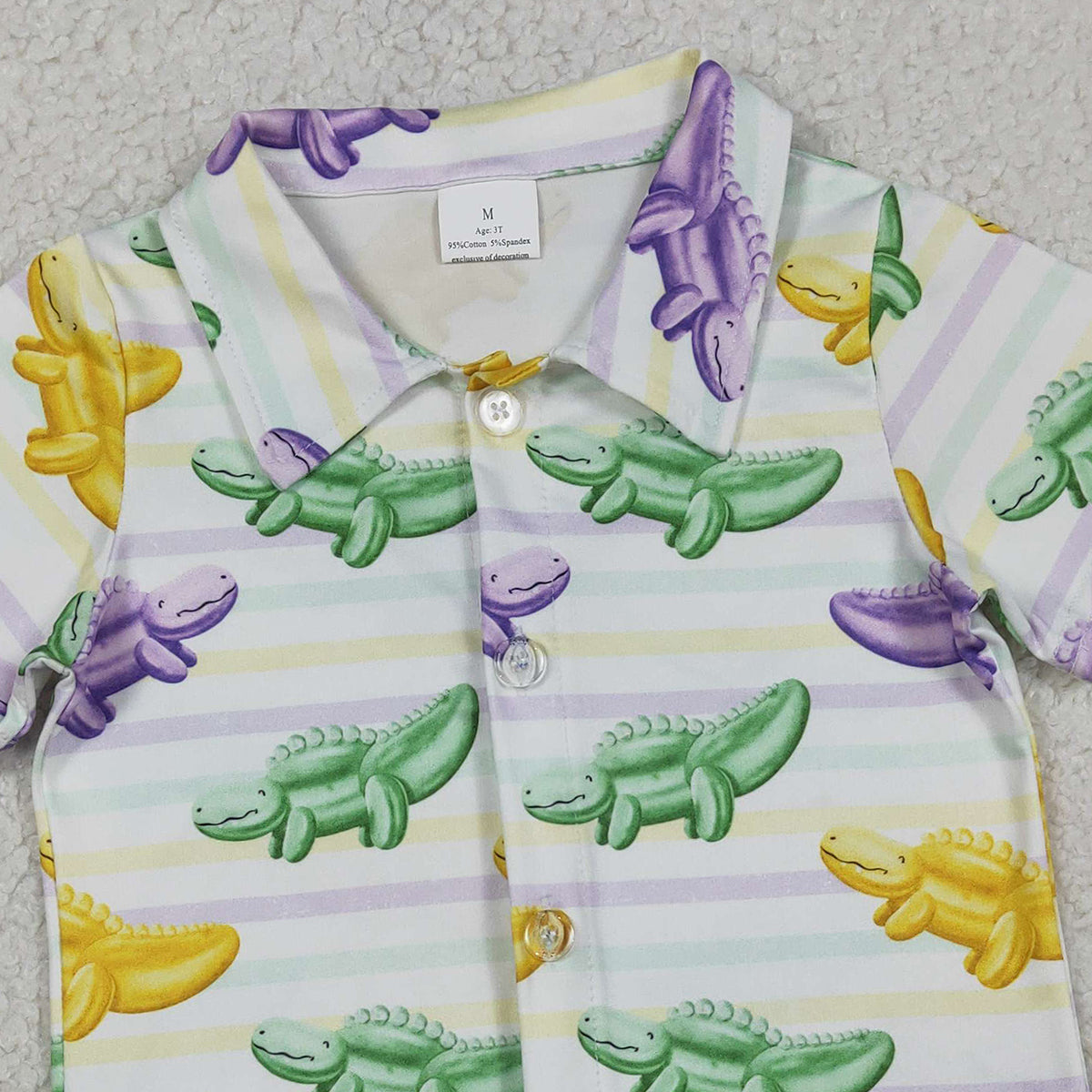 1.8 RTS NO MOQ (In stock)BT1393 Baby Boys Mardigras Stripe Crocodiles Button Shirts Top