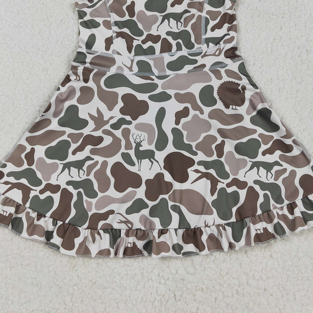 USA Shop (in stock) GSD2311 Baby Girls Summer Yoga Dress Baby Girls Strap Green Deer Dogs Ducks Camo Yoga Ruffle Knee Length Dresses