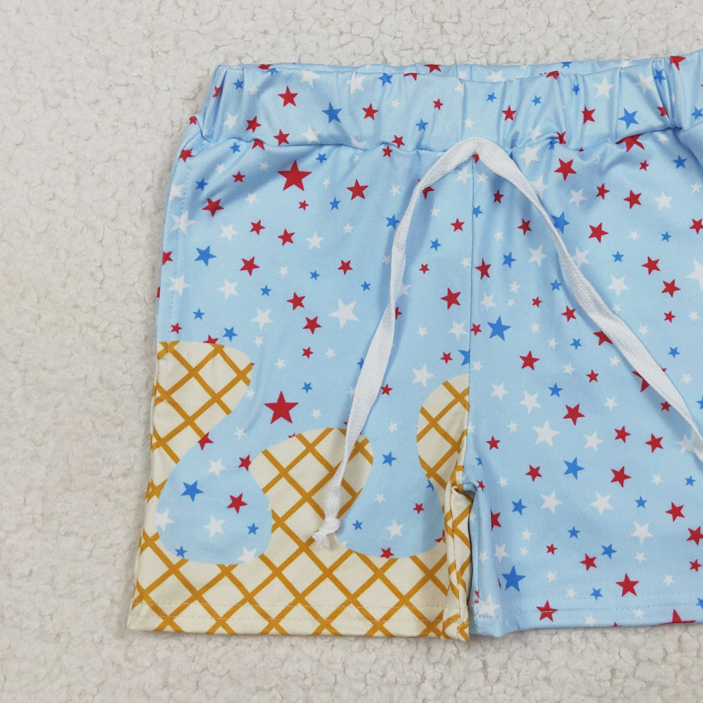 7.08 SS0610 RTS NO MOQ Baby Boys Summer Shorts Baby Boys Light Blue Drip Stars Pockets Team Shorts Bottom