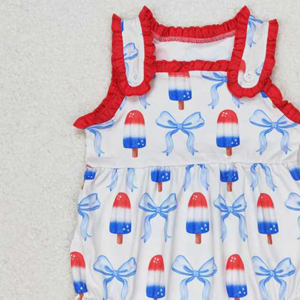 6.11 SR1551 RTS NO MOQ Baby Girls Summer Romper Baby GirlsJuly 4th Patriotic Popsicle Romper