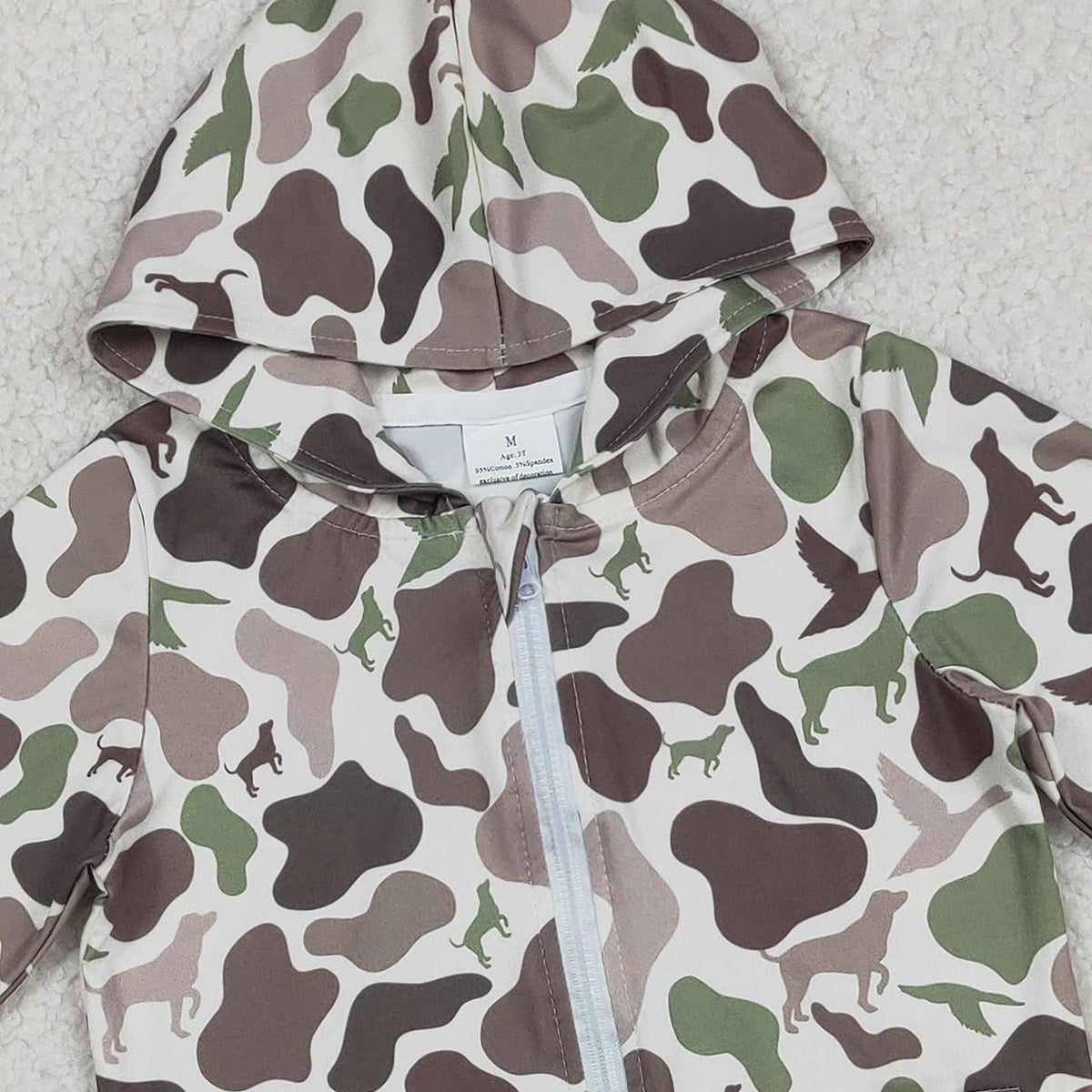 12.30 RTS NO MOQ (In stock)BT1343 Baby Boys Southern Hunting Ducks Dogs Camo Pocket Zipper Jackets Top