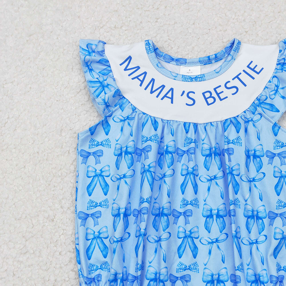 7.19 SR3039 RTS NO MOQ Baby Girls Summer Rompers baby girl clothes MAMA BESTIE blue sleeveless romper