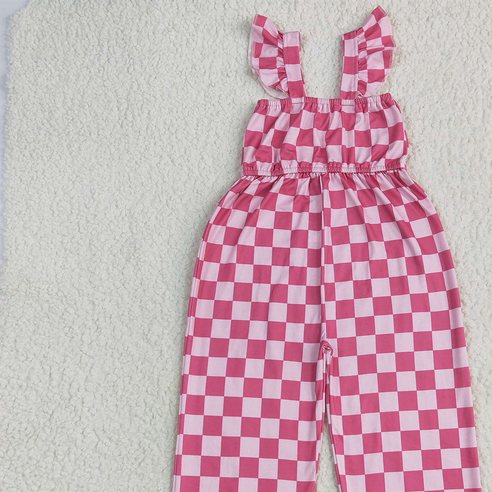 8.27 SR3050RTS NO MOQ Baby Girls Summer Jumpsuits baby girls clothes pink plaid flying sleeve jumpsuit