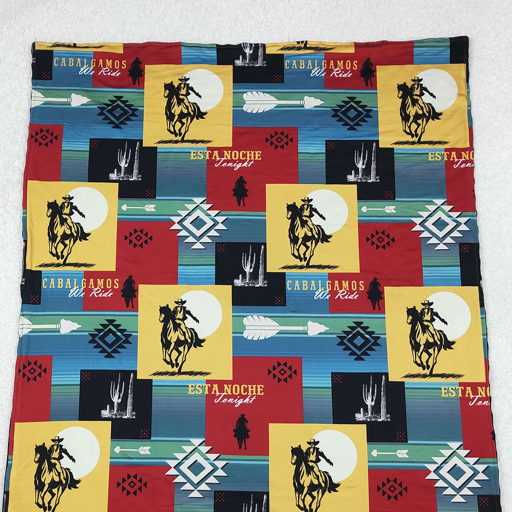 10.14 RTS NO MOQ (In stock)BL0078 Baby Kids Rodeo Horse Western Blankets