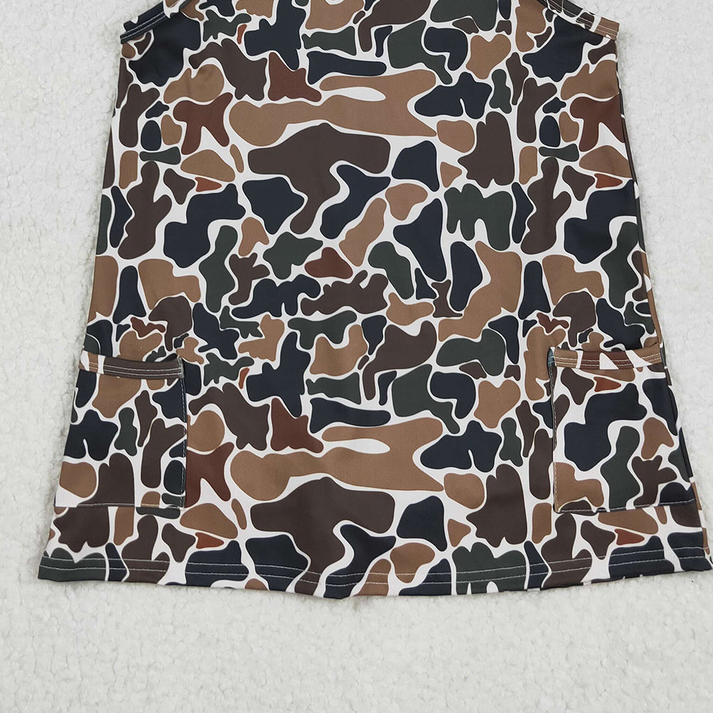 RTS NO MOQ (In stock)GSD2721 Baby Girls Yoga Dress Strap Dark Brown Camouflage Knee-Length Yoga Dress