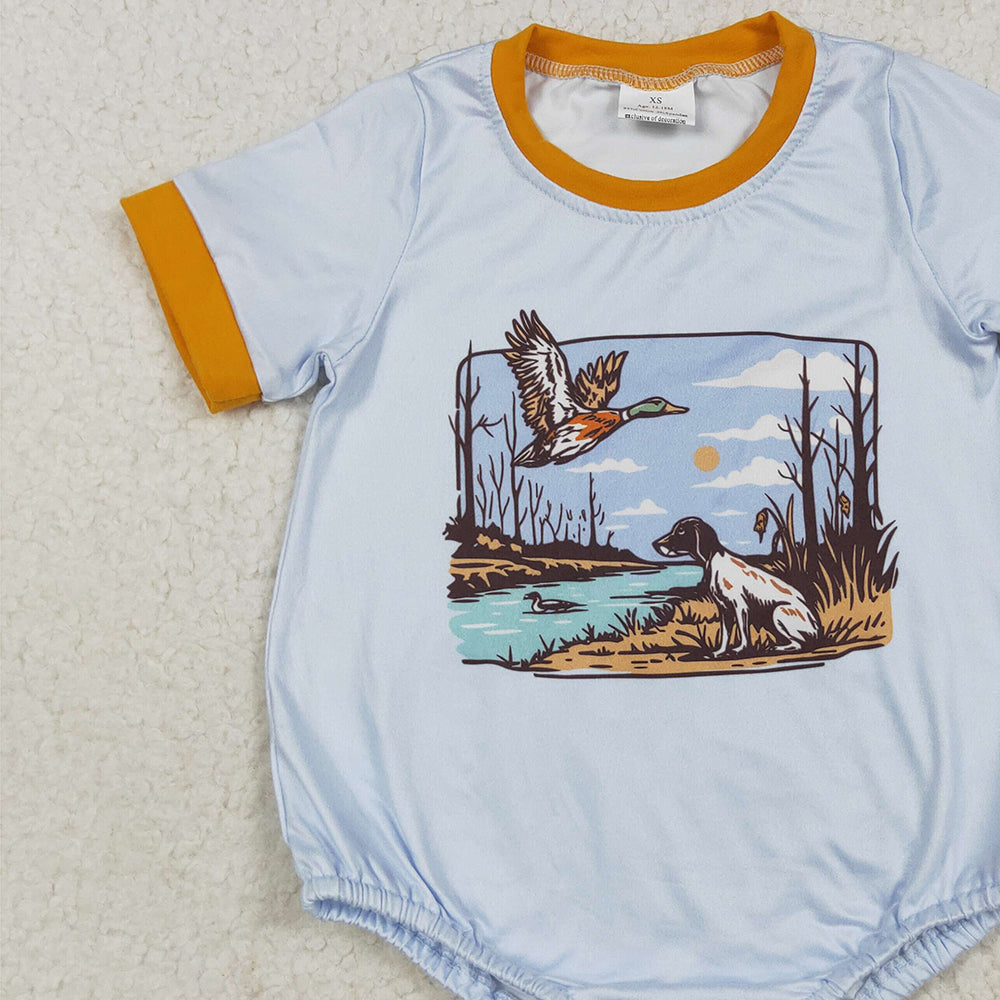 SR3093 8.19 RTS NO MOQ Baby Boys Summer Rompers Baby Boys Blue Short Sleeves Duck Dog Rompers