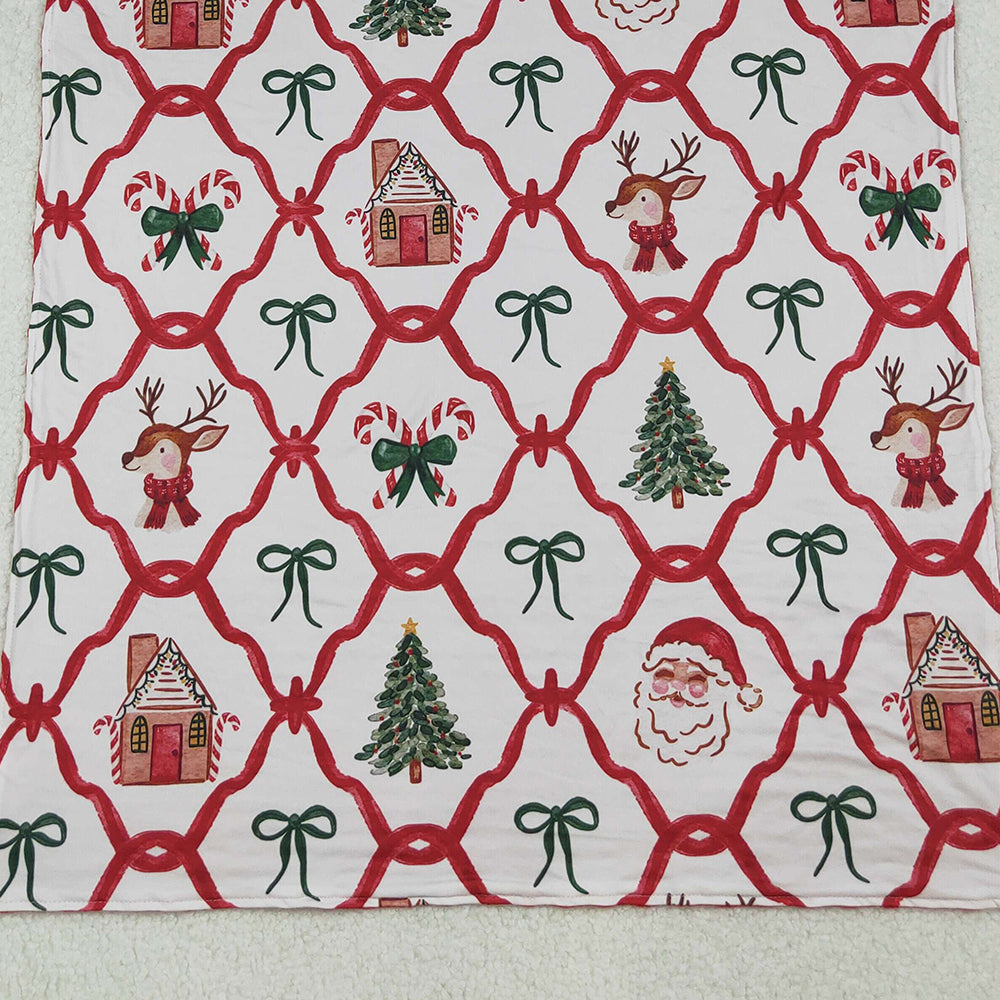 RTS NO MOQ (In stock)BL0219 Baby Blankets Deer Santa Candy Cane Christmas Blankets