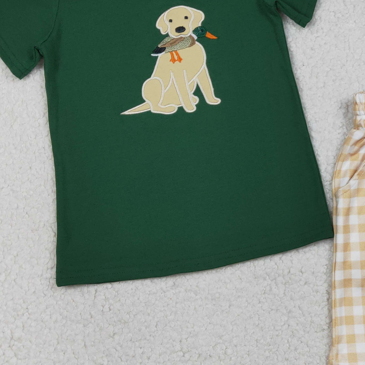 1.22 RTS NO MOQ (In stock)BSSO1636 Embroidery Duck Dogs Baby Boys Top Checked Pockets Shorts Hunting Clothes Sets