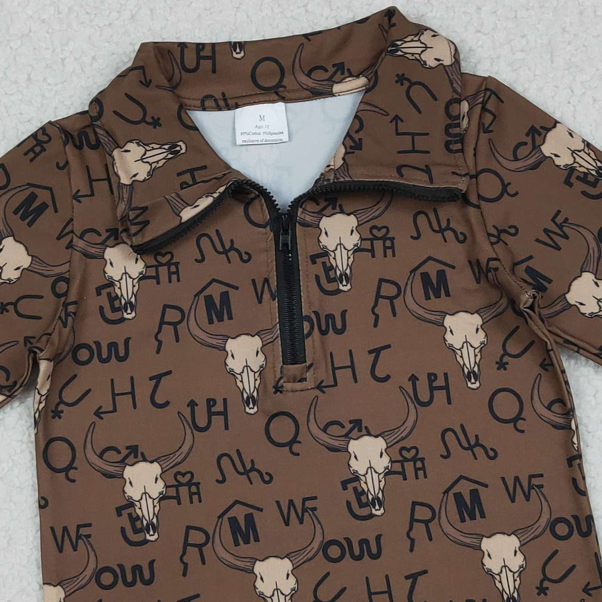12.24 RTS NO MOQ (In stock)BT1597 Baby Boys Long Sleeve Western Bull Skulls Zipper Pullovers Top