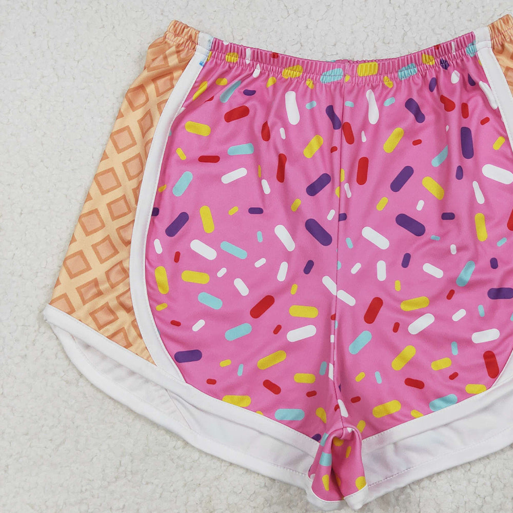 7.06 SS0574RTS NO MOQ Adult Women's Yoga Pants Adult Women Pink Ice-cream Drip Yoga Shorts Bottoms