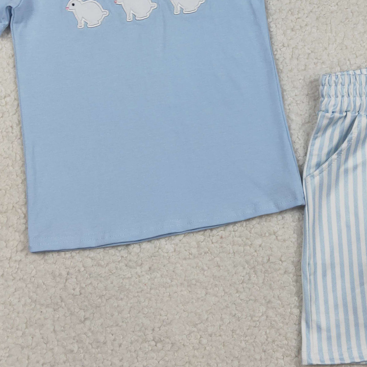 1.31 RTS NO MOQ (In stock)BSSO1560 Embroidery Rabbits Baby Boys Top Stripe Pockets Shorts Easter Clothes Sets