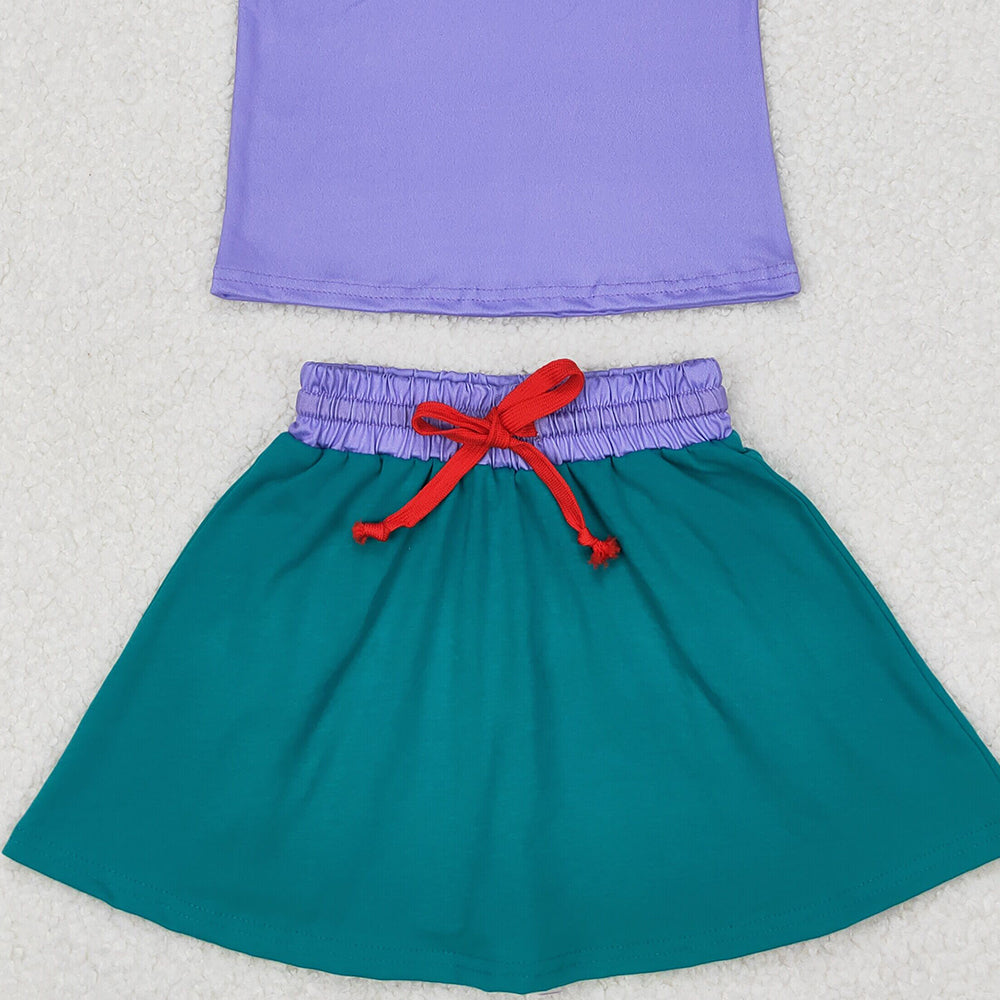 4.22 GSD2064 RTS NO MOQ Purple green sleeveless shell princess top skirt girls clothes