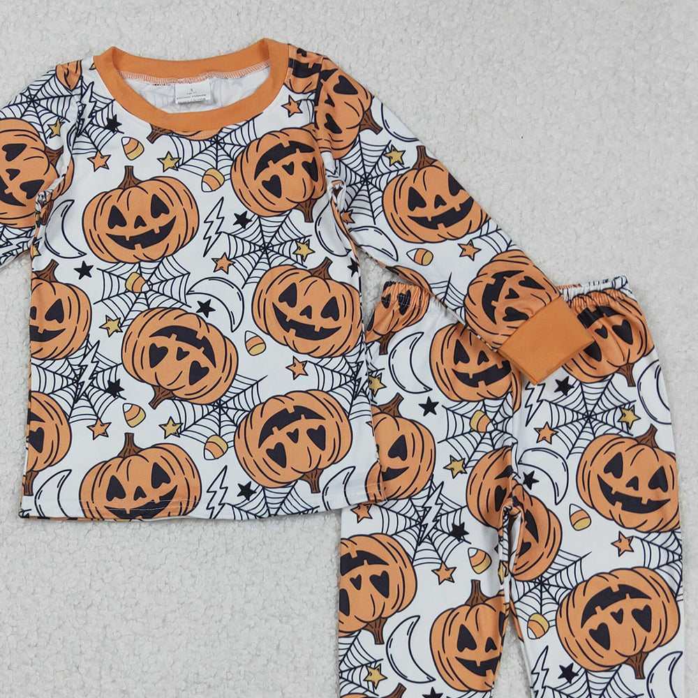 RTS NO MOQ (In stock)BLP1210 Baby Boys Winter Outfits Ghost And Pumpkins Halloween Pajamas Set Top And Pants Outfit