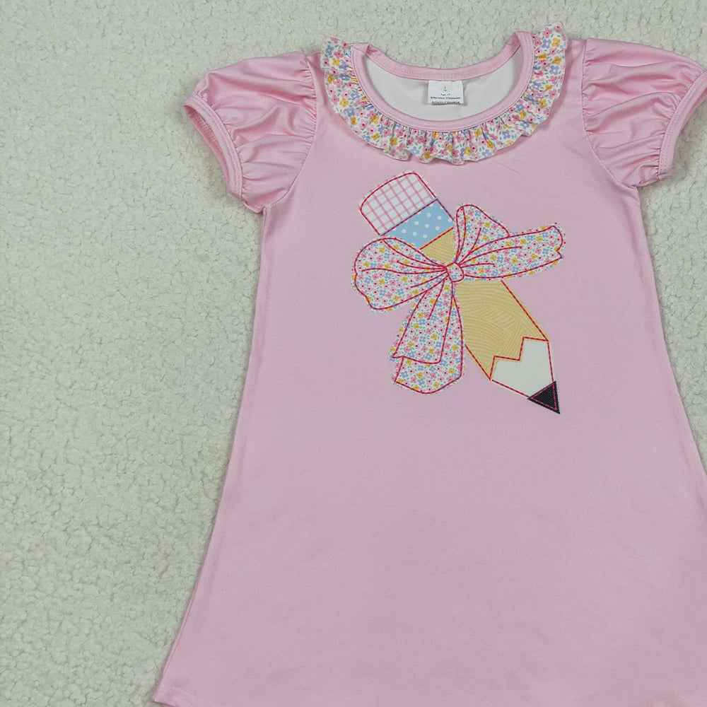 8.12 GSD2017RTS NO MOQ Baby Girls Summer Dress Baby Girls Peach Short Ruffle Sleeves Bow Pencil Top Dress