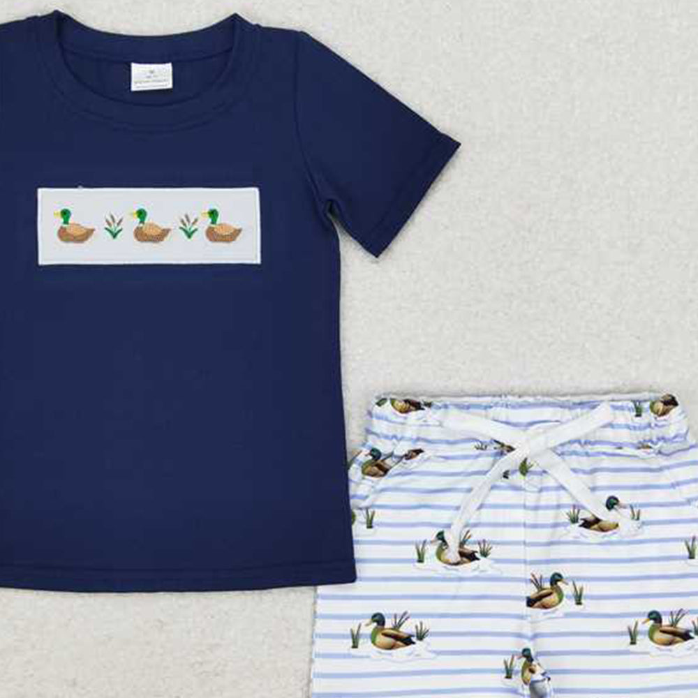 5.16 BSSO0884 RTS NO MOQ Short sleeves duck top stripe shorts kids boys clothing